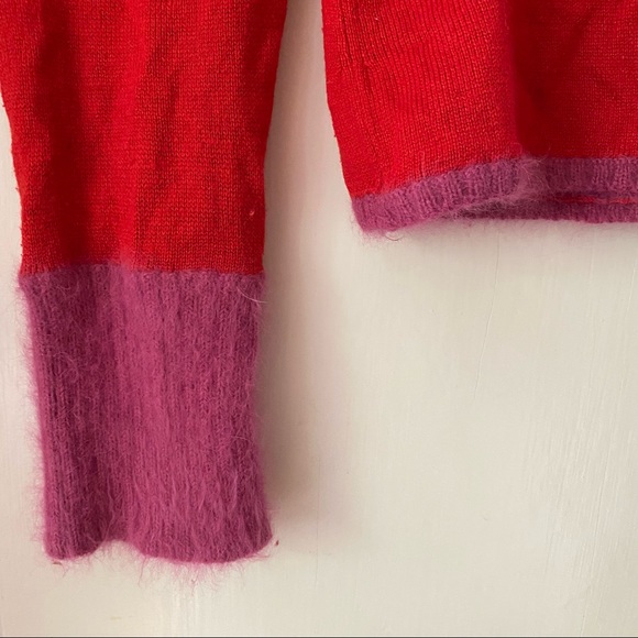 Vintage Anni Kuan Flirty Red Cardigan Sweater Silk/Cashmere with Angora Trim - Picture 3 of 9